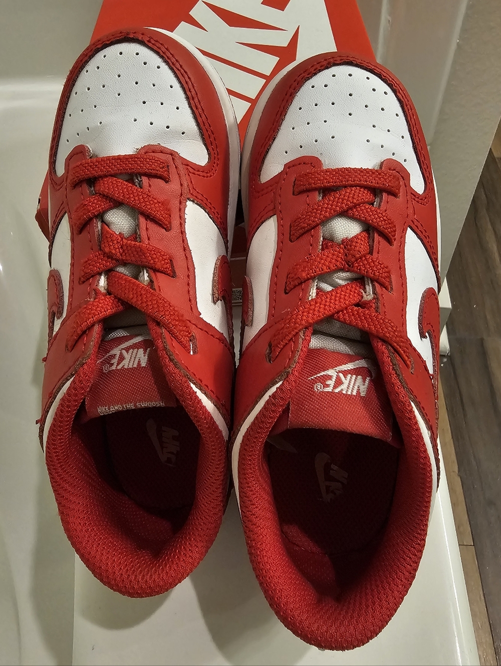 Nike Kids' Red and White Dunk Low Sneakers - Picture 5 of 5